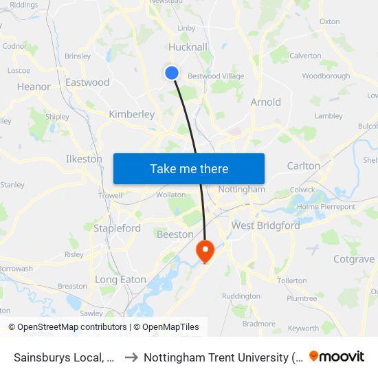 Sainsburys Local, Ruffs Estate to Nottingham Trent University (Clifton Campus) map