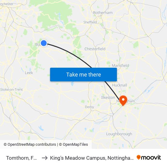 Tomthorn, Fairfield to King's Meadow Campus, Nottingham University map