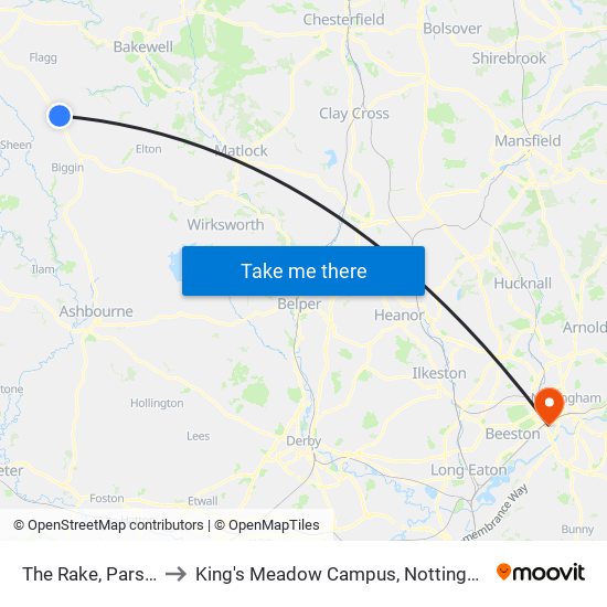 The Rake, Parsley Hay to King's Meadow Campus, Nottingham University map