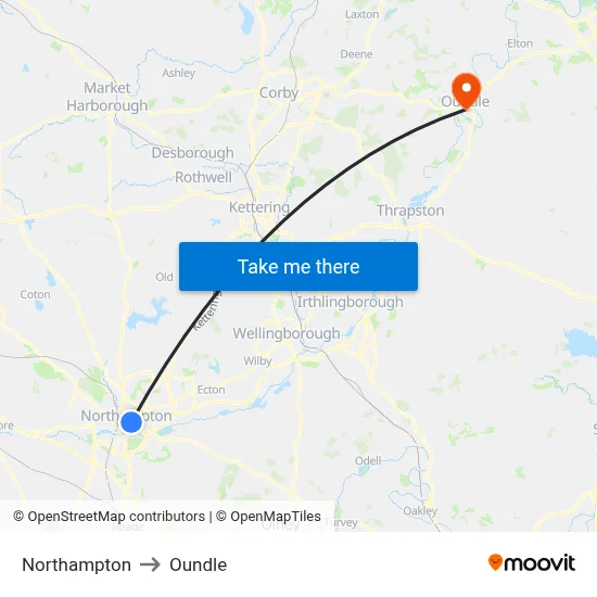 Northampton to Oundle map