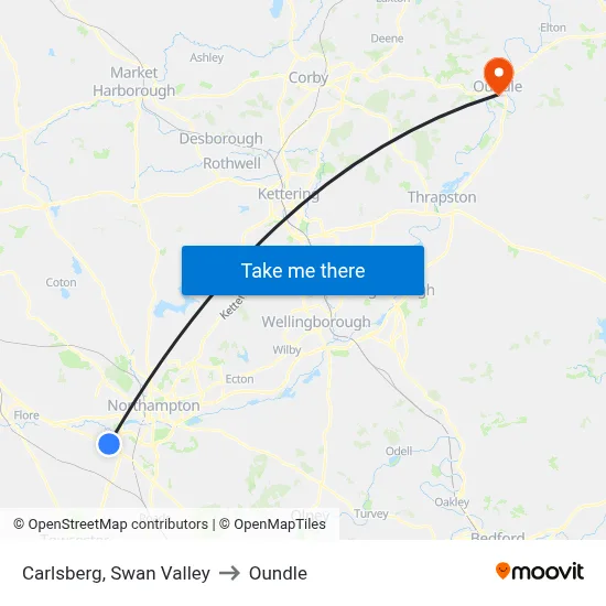 Carlsberg, Swan Valley to Oundle map