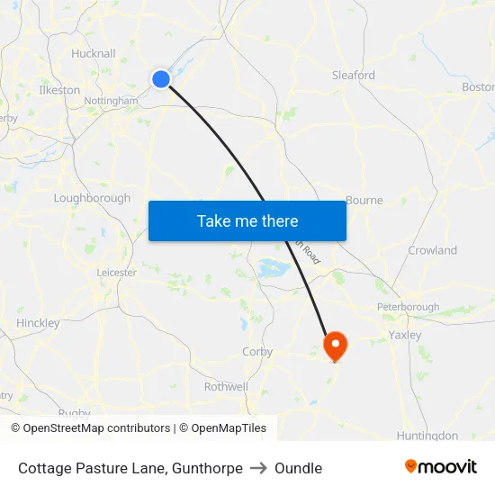 Cottage Pasture Lane, Gunthorpe to Oundle map