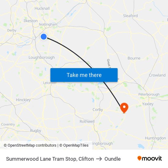 Summerwood Lane Tram Stop, Clifton to Oundle map