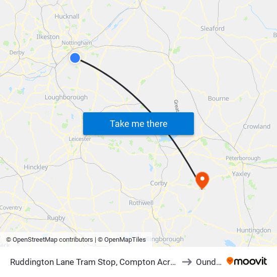 Ruddington Lane Tram Stop, Compton Acres to Oundle map