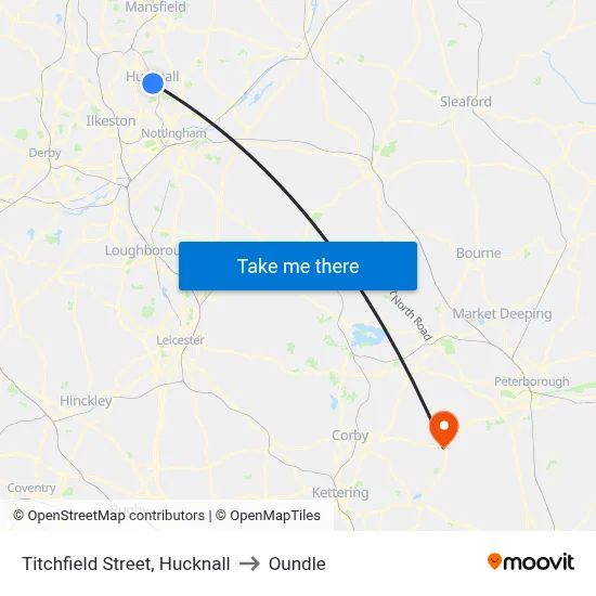 Titchfield Street, Hucknall to Oundle map