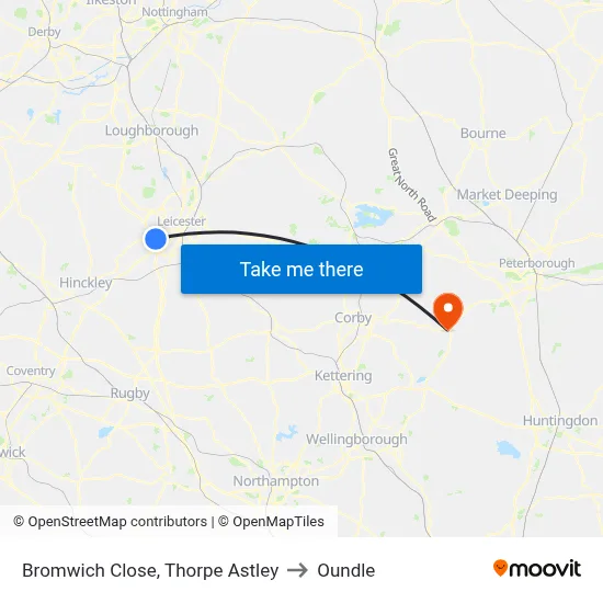 Bromwich Close, Thorpe Astley to Oundle map