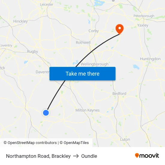 Northampton Road, Brackley to Oundle map