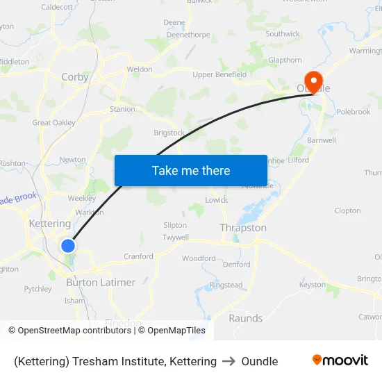 (Kettering) Tresham Institute, Kettering to Oundle map
