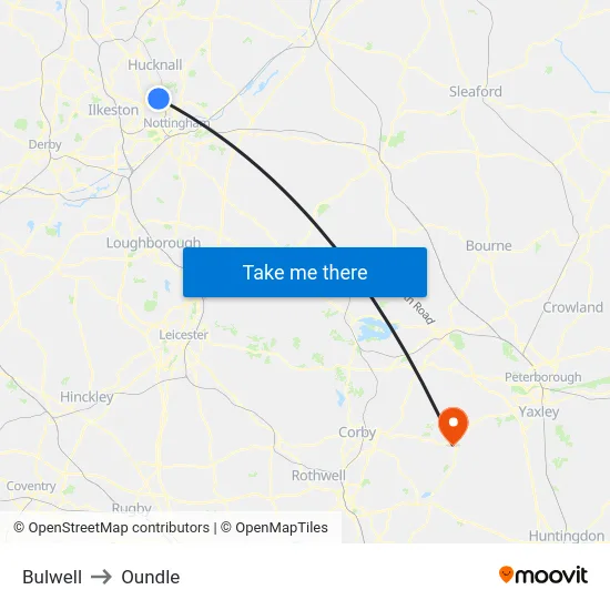Bulwell to Oundle map