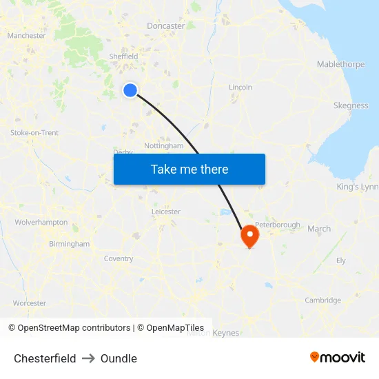 Chesterfield to Oundle map