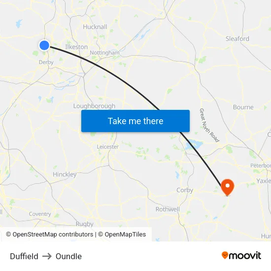 Duffield to Oundle map