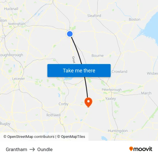 Grantham to Oundle map