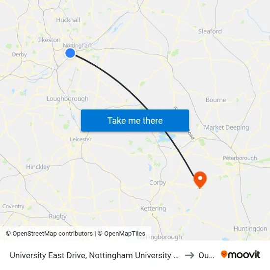 University East Drive, Nottingham University Main Campus (Un41) to Oundle map