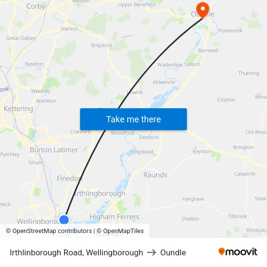 Irthlinborough Road, Wellingborough to Oundle map