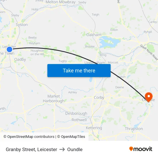 Granby Street, Leicester to Oundle map