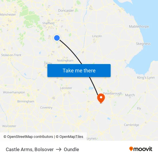 Castle Arms, Bolsover to Oundle map
