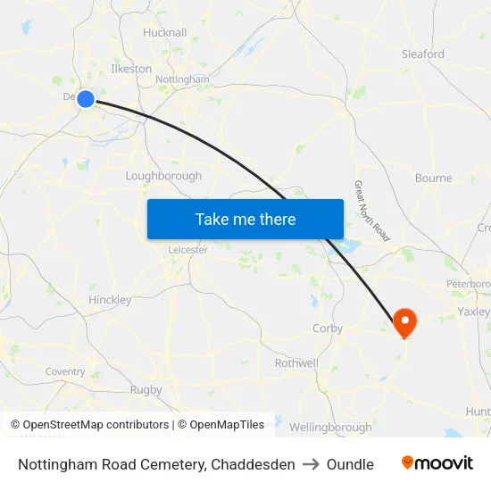Nottingham Road Cemetery, Chaddesden to Oundle map