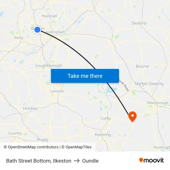 Bath Street Bottom, Ilkeston to Oundle map