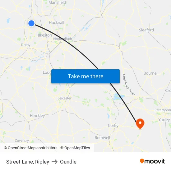Street Lane, Ripley to Oundle map