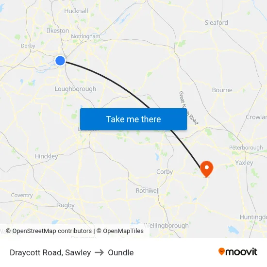Draycott Road, Sawley to Oundle map