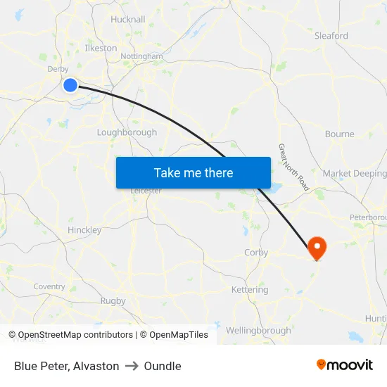 Blue Peter, Alvaston to Oundle map