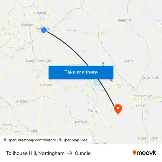 Tollhouse Hill, Nottingham to Oundle map