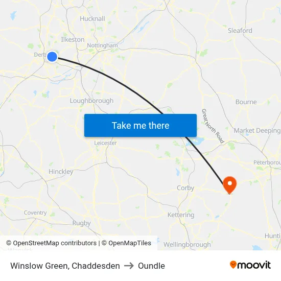 Winslow Green, Chaddesden to Oundle map