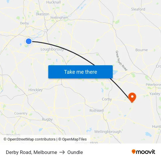 Derby Road, Melbourne to Oundle map