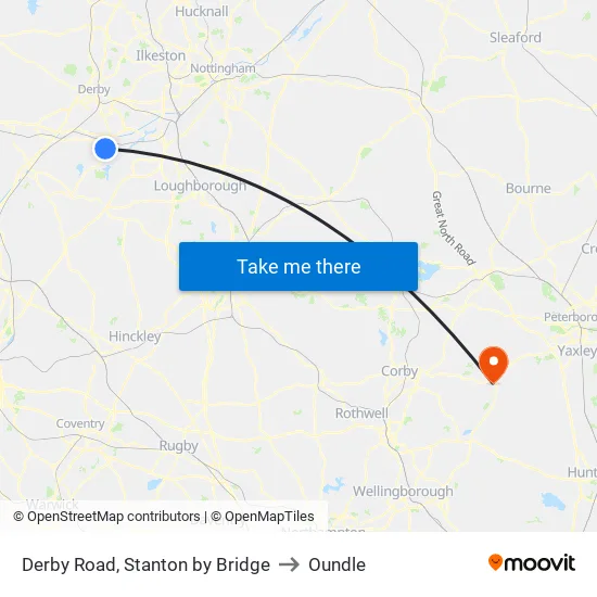 Derby Road, Stanton by Bridge to Oundle map