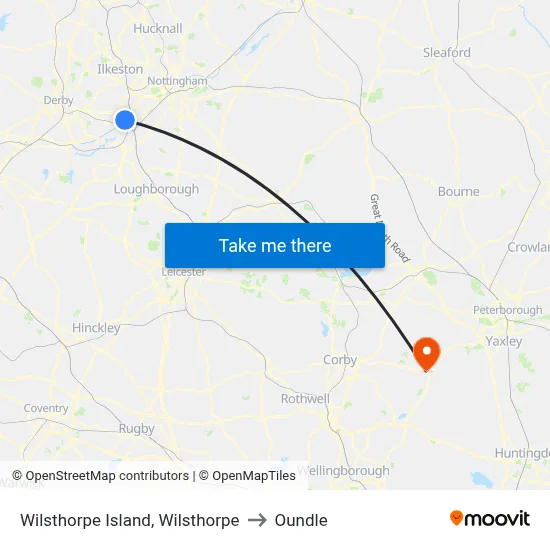 Wilsthorpe Island, Wilsthorpe to Oundle map