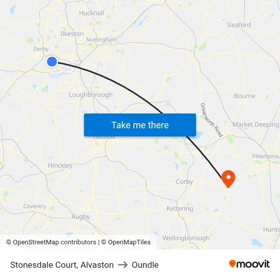 Stonesdale Court, Alvaston to Oundle map