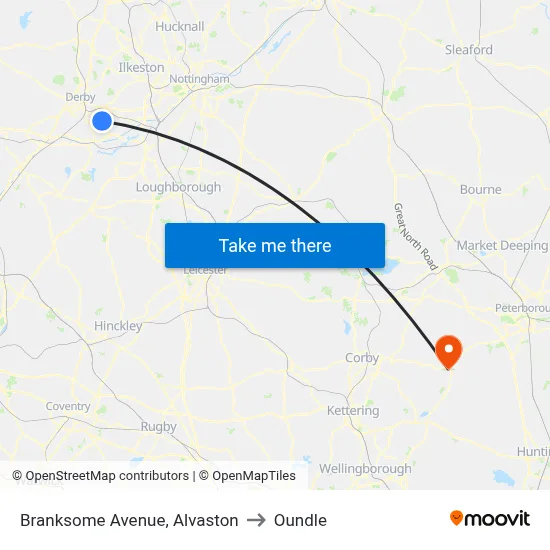 Branksome Avenue, Alvaston to Oundle map