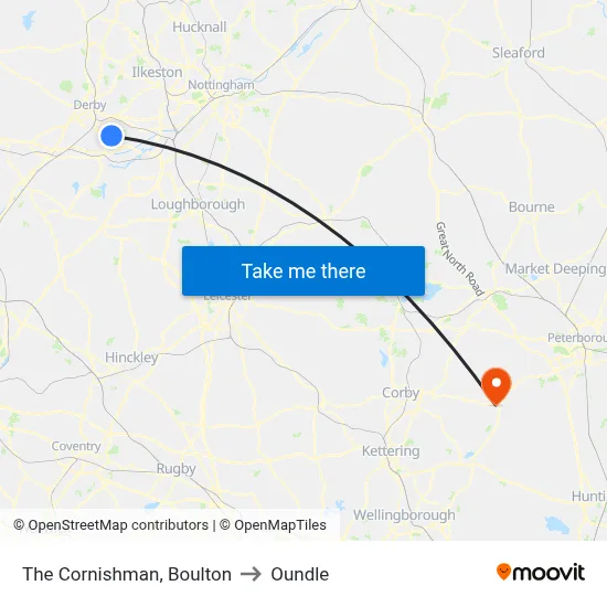 The Cornishman, Boulton to Oundle map
