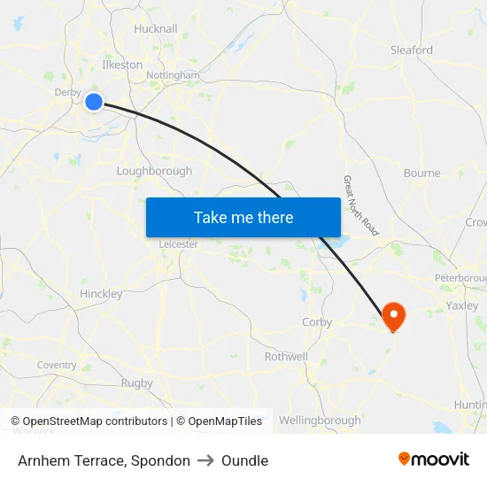 Arnhem Terrace, Spondon to Oundle map