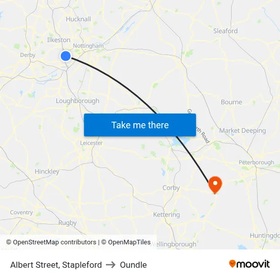 Albert Street, Stapleford to Oundle map
