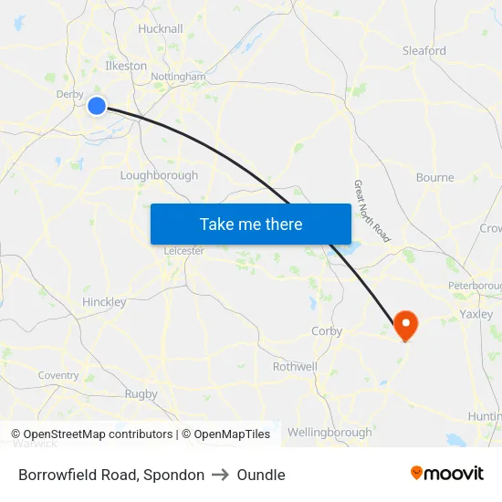 Borrowfield Road, Spondon to Oundle map