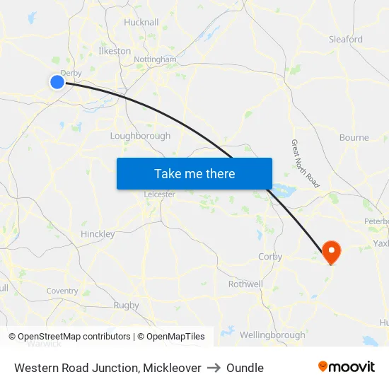 Western Road Junction, Mickleover to Oundle map