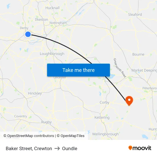 Baker Street, Crewton to Oundle map