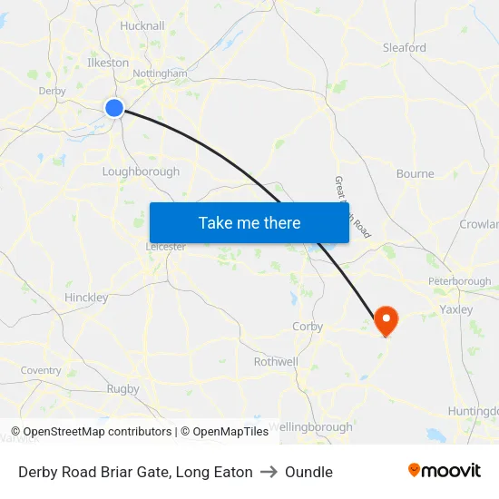 Derby Road Briar Gate, Long Eaton to Oundle map