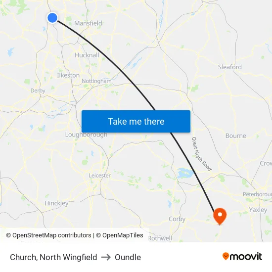 Church, North Wingfield to Oundle map