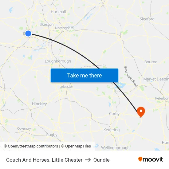 Coach And Horses, Little Chester to Oundle map