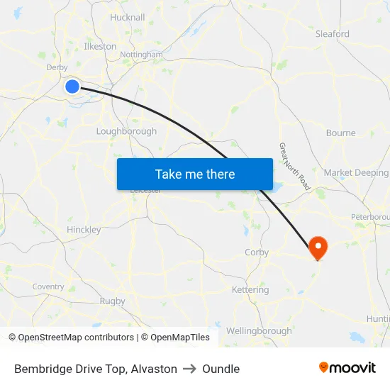 Bembridge Drive Top, Alvaston to Oundle map