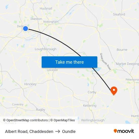 Albert Road, Chaddesden to Oundle map