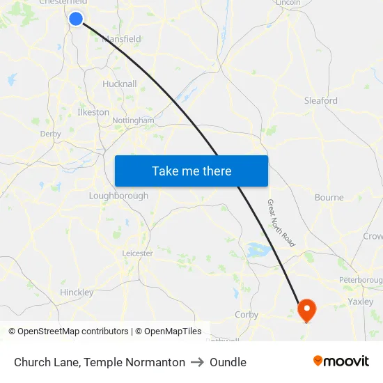 Church Lane, Temple Normanton to Oundle map