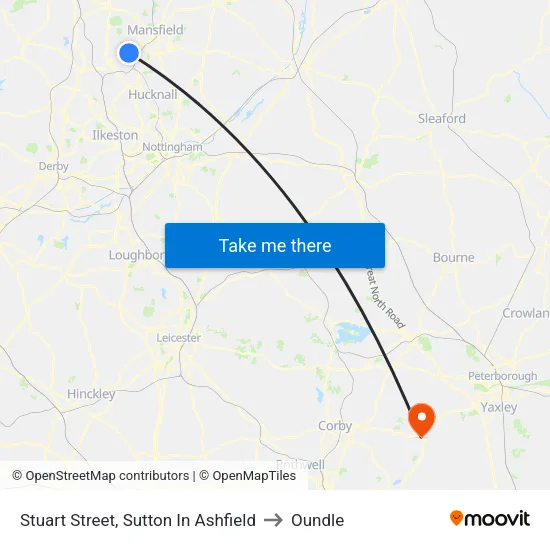 Stuart Street, Sutton In Ashfield to Oundle map