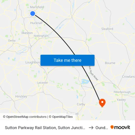 Sutton Parkway Rail Station, Sutton Junction to Oundle map