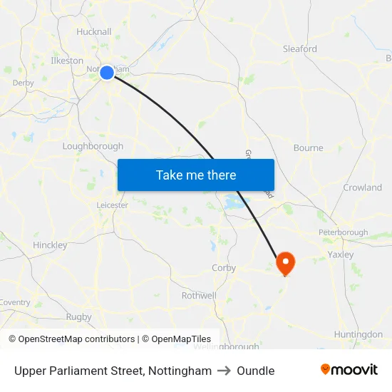 Upper Parliament Street, Nottingham to Oundle map