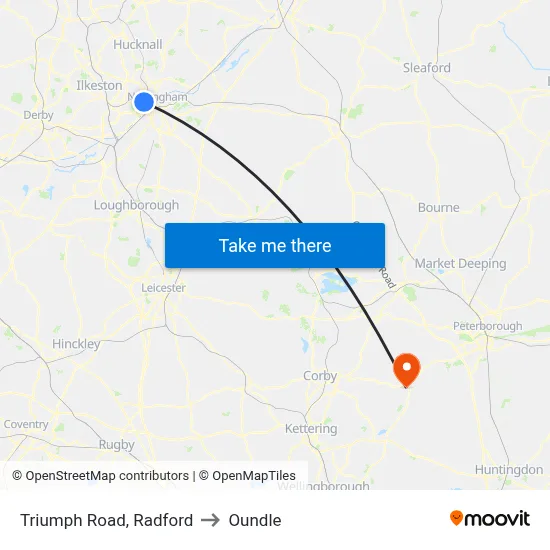 Triumph Road, Radford to Oundle map