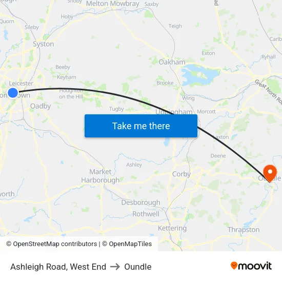 Ashleigh Road, West End to Oundle map