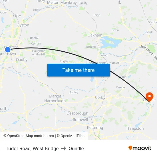 Tudor Road, West Bridge to Oundle map